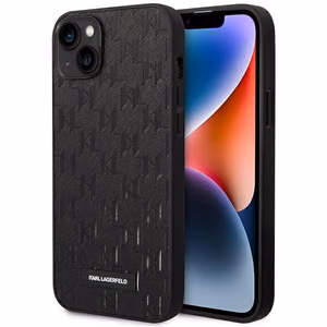 Karl Lagerfeld KLHCP14MSAKLHPK iPhone 14 Plus 6.7 "cietais apvalks melns / melns Saffiano Mono Metāla Logotips