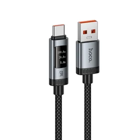 Kabelis USB A uz USB C Hoco PD 6A 240W 1,2 m U148 ar digitālo indikatoru - melns
