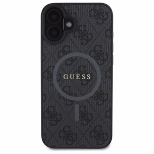 Viedtālruņa apvalks Guess 4G Gredzens Klasiskais Logotips MagSafe iPhone 16 - melns
