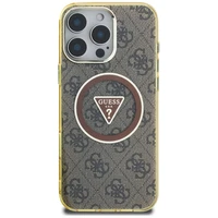 Guess IML Metal Glitter 4G Circle Triangle magnētiskais viedtālruņa apvalks iPhone 16 Pro - brūns