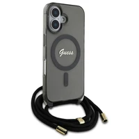 Guess Crossbody Cord Script Magnētiskais viedtālruņa apvalks iPhone 16 - melns