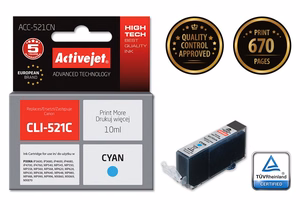Activejet ACC-521CN – ciāna tintes kasetne, aizstāj Canon CLI-521C, 10 ml, Supreme