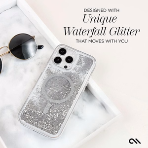 Case-Mate Waterfall MagSafe vāciņš ierīcei iPhone 16 Pro Max, sudraba krāsā