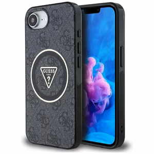 Guess IML Metal Glitter 4G Circle Triangle magnētiskais viedtālruņa apvalks iPhone 16e - melns