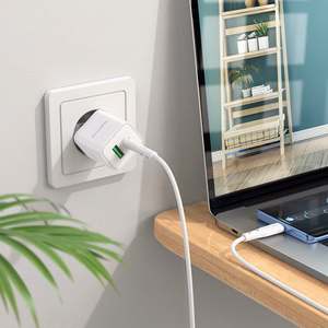Borofone Sienas lādētājs BN7 - USB + Type C - QC 3.0 PD 20W ar Type C uz Type C kabeli balts