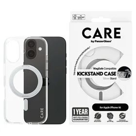 CARE by PanzerGlass Funkcionālais viedtālruņa apvalks ar statīvu iPhone 16 6.1" sudraba/sudraba Magnētiskais 1325