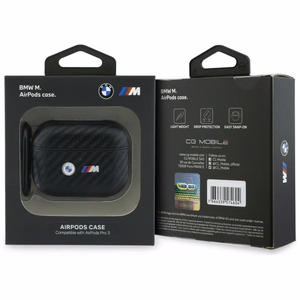 BMW Carbon Metal Logo Maciņš for AirPods Pro 3 - melns