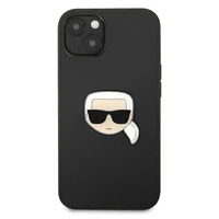 Karl Lagerfeld Ādas Ikonik Karl's Head Metāla apvalks iPhone 13 mini - melns