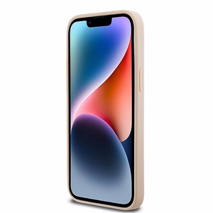 DKNY Ādas rūtainais mono raksts un drukātās svītras viedtālruņa apvalks iPhone 14 Pro Max - rozā