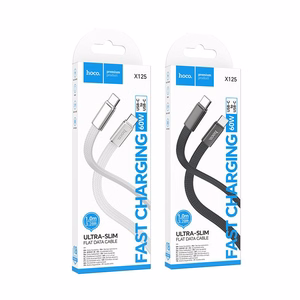 Plakanais kabelis USB C uz USB C Hoco 3A 60W 1 m X125 melns