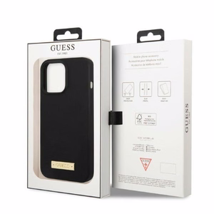 Guess GUHMP13LSPLK iPhone 13 Pro / 13 6.1" melns/melns cietais apvalks Silikona Logo Plate Magnētiskais