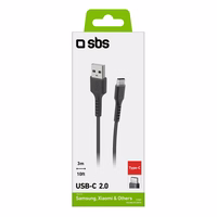 SBS TECABLETC3MTK USB-A - USB-C kabelis 3 m - melns