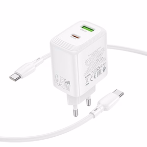 Borofone сетевое зарядное устройство BN30 Cargador GaN - USB + Type C - QC 3.0 PD 45W с кабелем Type C - Type C белый