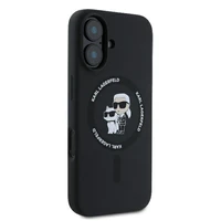 Karl Lagerfeld Silicone Karl&Choupette Heads Ring Magnētiskais iPhone 16 Plus viedtālruņa apvalks - melns