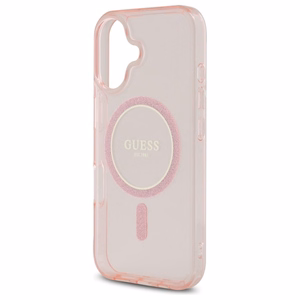 Guess GUHMP16SHFGEREP iPhone 16 6.1" rozā/rozā cietais apvalks IML Glitter Circle Magnētiskais