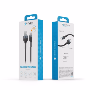 Forever elastīgs kabelis USB - USB-C 1,0 m 3A melns