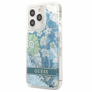 Guess GUHCP13XLFLSN iPhone 13 Pro Max 6.7" zaļš/zaļš cietais viedtālruņa apvalks ar ziedu šķidro spīdumu