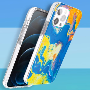 Kingxbar Watercolor Series krāsains viedtālruņa apvalks iPhone 12 Pro Max dzeltena-zila