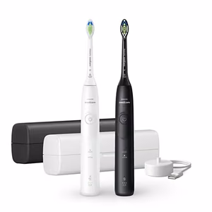 Philips HX7119/02 Sonicare Series 5500 elektriskā zobu birste, dubultā komplekta, uzlādējama, pieaugušajiem, komplektā iekļauto uzgaļu skaits 2, zobu tīrīšanas režīmu skaits 2, balts/melns