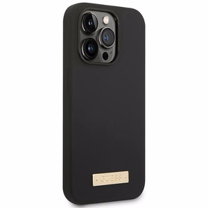 Guess GUHMP14XSBPLK iPhone 14 Pro Max 6.7" melns/melns cietais apvalks Silikona logotipa plāksne Magnētiskais