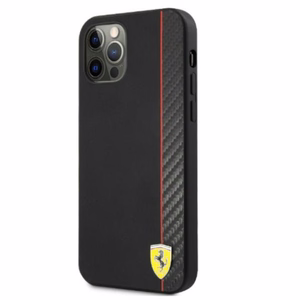 Ferrari FESAXHCP12LBK iPhone 12 Pro Max 6.7" melns/melns cietais viedtālruņa apvalks On Track Carbon Stripe