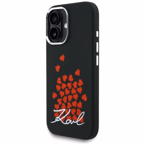 Karl Lagerfeld silikona maciņš ar sirds logotipu MagSafe iPhone 16 - melns