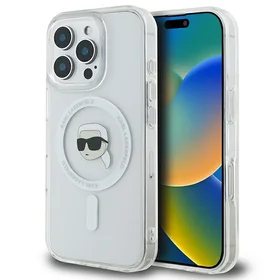 Karl Lagerfeld IML Metāla Karl Head Magnētiskais viedtālruņa apvalks iPhone 16 Pro - balts