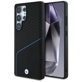 BMW ādas teksturēts un gluds MagSafe viedtālruņa apvalks Samsung Galaxy S25 Ultra – melns