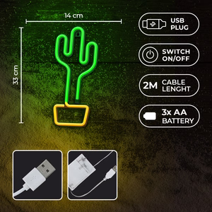 Neon LED Light CACTUS oranžs zaļš Bat + USB FLNE02 Forever Light
