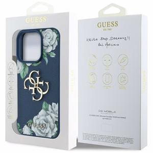 Guess Grained Roses Big 4G logo viedtālruņa apvalks iPhone 16 Pro Max - zils