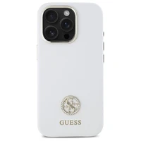 Guess Silikona Logo Strass 4G Apvalks iPhone 16 Pro - balts