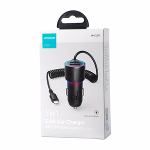 Car Charger Joyroom "JR-CL25" Black 17W (2xQC3.0 / with LED Lighting) + "Lightning" cable 150cm