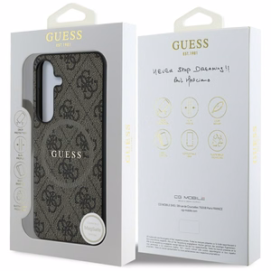 Guess Ādas 4G Krāsains Gredzens Klasiskais Logotips Magnētiskais Samsung Galaxy S25 viedtālruņa apvalks brūna