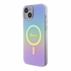 Guess IML Iridescent MagSafe apvalks iPhone 15 Plus - violets