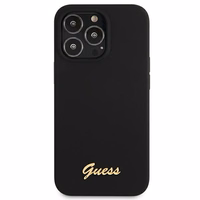 Guess GUHMP13XLSLMGBK viedtālruņa apvalks iPhone 13 Pro Max 6.7" melns cietais silikona ar zelta logotipu MagSafe
