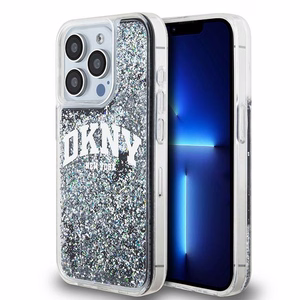 DKNY Liquid Glitter Big Logo viedtālruņa apvalks iPhone 14 Pro - melns
