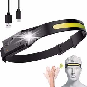 Ar USB-C uzlādējams LED galvas lukturis ar kustības sensoru, IPX4, 1200 mAh – melns