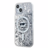 Karl Lagerfeld Šķidrais spīdums Choupette Head Magnētiskais viedtālruņa apvalks iPhone 15 / 14 / 13 – caurspīdīgs