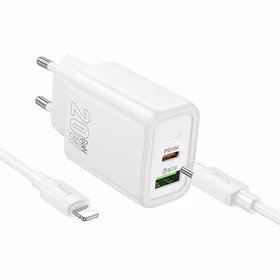 Lādētājs Hoco USB-A + USB-C QC3.0 PD 3A 20W + kabelis USB-C uz Lightning N61 balts