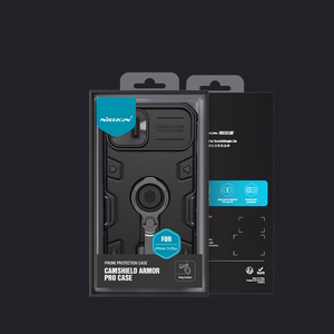 Nillkin CamShield Armor Pro viedtālruņa apvalks iPhone 14 Plus bruņots apvalks ar kameras aizsargu un gredzena statīvu melns