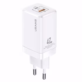 USAMS TĪKLA LĀDĒTĀJS T41 USB-C+USB GAN 47W PD+QC (ONLY HEAD) FAST CHARGING BALTS CC137TC02 (US-CC137)