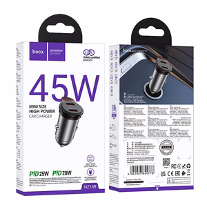 Автомобильное зарядное устройство Hoco 2 x USB C PD QC3.0 45W NZ16B металл серое