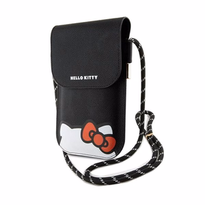 Hello Kitty Hiding Kitty Cord ekoādas plecu soma tālrunim, melna