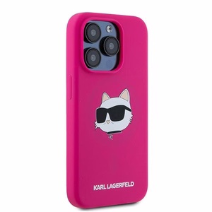 Karl Lagerfeld Silikona Choupette Head Magnētiskais viedtālruņa apvalks iPhone 15 Pro – rozā