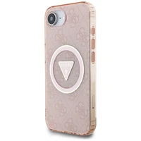 Guess IML Metal Glitter 4G Circle Triangle magnētiskais viedtālruņa apvalks iPhone 16e - rozā