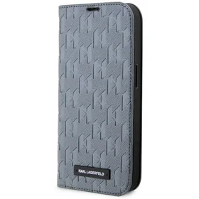 Karl Lagerfeld KLBKP14LSAKLHPG iPhone 14 Pro 6.1" grāmatas apvalks sudraba/sudraba Saffiano Monogram