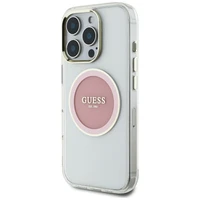 Guess IML Metal Colored Circle Classic Logo Magnētiskais viedtālruņa apvalks iPhone 16 Pro Max - rozā