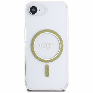 Guess IML Glitter Circle magnētiskais viedtālruņa apvalks iPhone 16e - caurspīdīgs