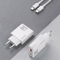 GaN Dudao A30EUL 30W USB-A / USB-C sienas lādētājs + USB-C - Lightning kabelis - balts