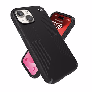 Speck Presidio2 Grip MagSafe vāciņš ierīcei iPhone 17e / 16e / 15 / 14 / 13, melns ar slānekļpelēkām detaļām
